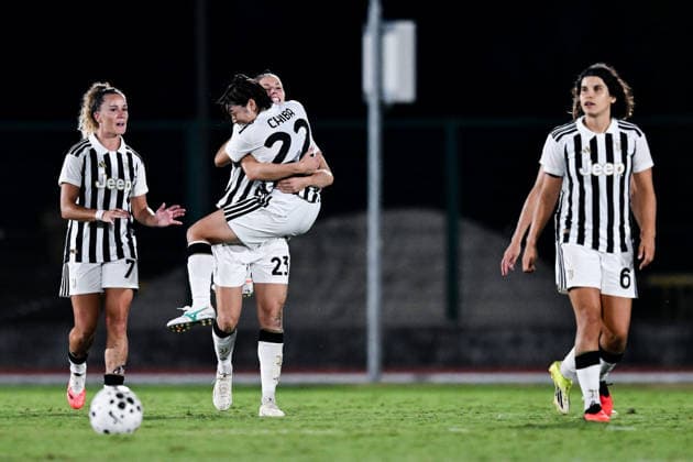 260808 Remina Chiba of Juventus celebrates scoring 2-1 during the Women s Champions League qualifying match between Juventus and Hammarby on August 8, 2026 in Turin. Photo: Daniele Buffa BILDBYRAN COP 18 XY0123 fotboll football soccer fotball uefa womens champions league juventus hammarby dam bbeng jubel Copyright: DANIELExBUFFA BB260808BB655