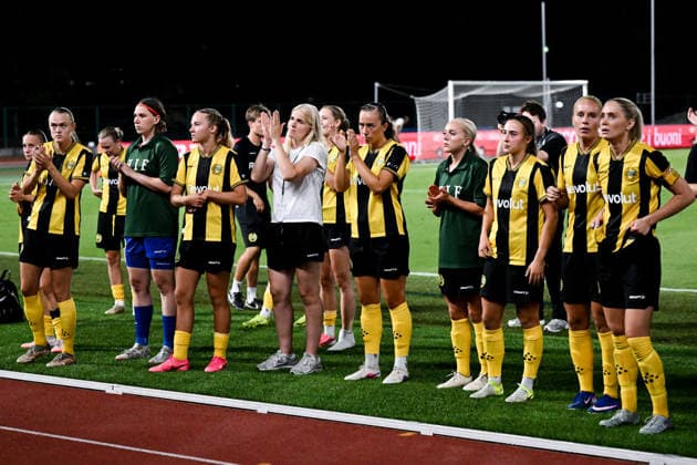 260808 Players of Hammarby looks dejected after the Women s Champions League qualifying match between Juventus and Hammarby on August 8, 2026 in Turin. Photo: Daniele Buffa BILDBYRAN COP 18 XY0123 fotboll football soccer fotball uefa womens champions league juventus hammarby dam bbeng depp Copyright: DANIELExBUFFA BB260808BB701
