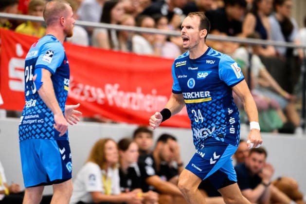 Altensteig: SCup - 26 27 - HC Erlangen - TVB Stuttgart Kai Häfner Haefner (Stuttgart) Jubel Freude Emotion Altensteig Eichwaldhalle Baden-Württemberg Deutschland
