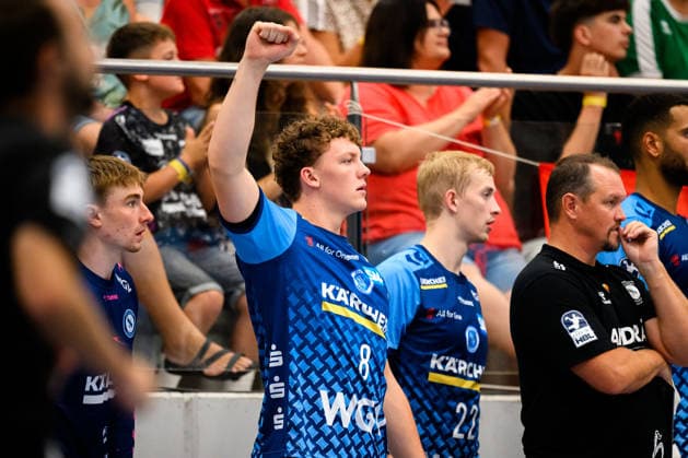 Altensteig: SCup - 26 27 - HC Erlangen - TVB Stuttgart Max Heydecke (Stuttgart) Jubel Freude Emotion Altensteig Eichwaldhalle Baden-Württemberg Deutschland