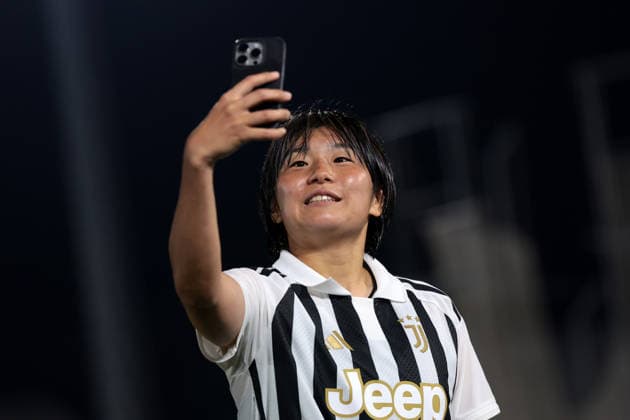 Biella, Italy, 8th August 2026. Remina Chiba of Juventus records social media material following the Juventus Women vs Hammarby IF UEFA Womens Champions League match at Stadio Vittorio Pozzo, Biella. Picture credit should read: Jonathan Moscrop Sportimage EDITORIAL USE ONLY. No use with unauthorised audio, video, data, fixture lists, club league logos or live services. Online in-match use limited to 120 images, no video emulation. No use in betting, games or single club league player publications. SPI_030_JM_JUVE_HAMMARBY_UWCL SPI-4904-0030
