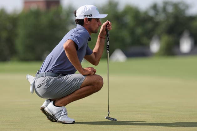 BEDMINSTER, NJ - AUGUST 08: Joaquin Niemann of the LIV Golf League lines up his putt on the 15th hole during the third round of LIV Golf New York on August 8, 2026 at Trump National Golf Club in Bedminster, New Jersey. (Photo by Andrew Mordzynski Icon Sportswire) GOLF: AUG 08 LIV Golf New York EDITORIAL USE ONLY Icon2608088160532