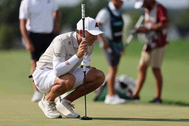 BEDMINSTER, NJ - AUGUST 08: Sergio Garcia of the LIV Golf League lines up his putt on the 15th hole during the third round of LIV Golf New York on August 8, 2026 at Trump National Golf Club in Bedminster, New Jersey. (Photo by Andrew Mordzynski Icon Sportswire) GOLF: AUG 08 LIV Golf New York EDITORIAL USE ONLY Icon2608088160561
