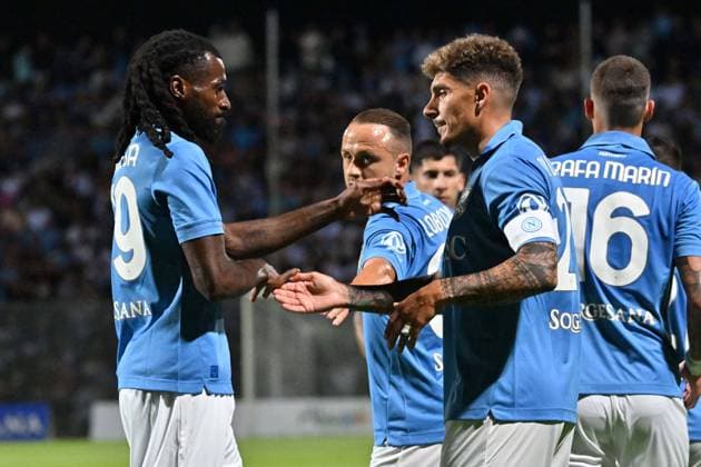 Foto IPP Felice De Martino Castel di Sangro Aq 08 08 2026 Calcio Partita Amichevole 2026 2027 Napoli - Celta De Vigo Nella foto: Esultanza dopo il gol di Giovanni Di Lorenzo con zambo anguissa Italy Photo Press World Copyright Copyright: xIMAGO R4924_italyphotopressx