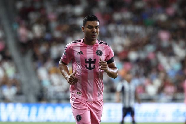 MIAMI, FL - AUGUST 08: Inter Miami CF midfield Carlos Casimiro (5) wears a blank arm band in honor of the passing of Messi™s father as he jogs to collect the ball in the first half during the match between CF Monterrey and Inter Miami on Saturday, August 8, 2026 at NU Stadium in Miami, FL (Photo by Peter Joneleit Icon Sportswire) SOCCER: AUG 08 Leagues Cup Miami vs Monterrey EDITORIAL USE ONLY Icon260808058