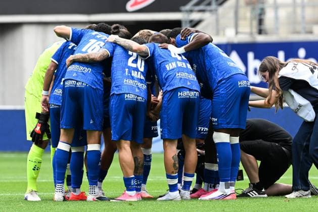 Gent s players pictured before a soccer match between KAA Gent and KV Mechelen, Sunday 9 August 2026 in Gent, on day 1 of the 2026-2027 Jupiler Pro League first division of the Belgian championship. JILLxDELSAUX  x183010665x