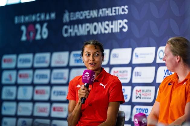 BIRMINGHAM, UNITED KINGDOM - AUGUST 9: Audrey Werro of Switzerland speaks during a press conference, PK, Pressekonferenz ahead of the European Athletics Championships at Alexander Stadium on August 9, 2026 in Birmingham, United Kingdom. England United Kingdom Copyright: xBEAUTIFULxSPORTS TobiasxLacknerx