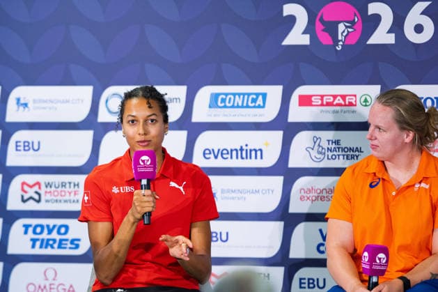BIRMINGHAM, UNITED KINGDOM - AUGUST 9: Audrey Werro of Switzerland speaks during a press conference, PK, Pressekonferenz ahead of the European Athletics Championships at Alexander Stadium on August 9, 2026 in Birmingham, United Kingdom. England United Kingdom Copyright: xBEAUTIFULxSPORTS TobiasxLacknerx