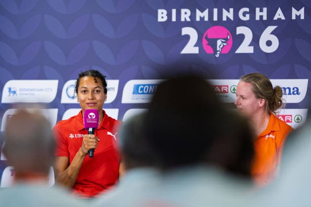 BIRMINGHAM, UNITED KINGDOM - AUGUST 9: Audrey Werro of Switzerland speaks during a press conference, PK, Pressekonferenz ahead of the European Athletics Championships at Alexander Stadium on August 9, 2026 in Birmingham, United Kingdom. England United Kingdom Copyright: xBEAUTIFULxSPORTS TobiasxLacknerx