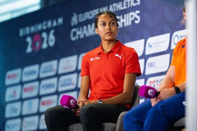 BIRMINGHAM, UNITED KINGDOM - AUGUST 9: Audrey Werro of Switzerland looks on during a press conference, PK, Pressekonferenz prior to the European Athletics Championships at Alexander Stadium on August 9, 2026 in Birmingham, United Kingdom. England United Kingdom Copyright: xBEAUTIFULxSPORTS TobiasxLacknerx
