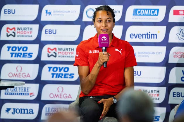 BIRMINGHAM, UNITED KINGDOM - AUGUST 9: Audrey Werro of Switzerland speaks during a press conference, PK, Pressekonferenz ahead of the European Athletics Championships at Alexander Stadium on August 9, 2026 in Birmingham, United Kingdom. England United Kingdom Copyright: xBEAUTIFULxSPORTS TobiasxLacknerx