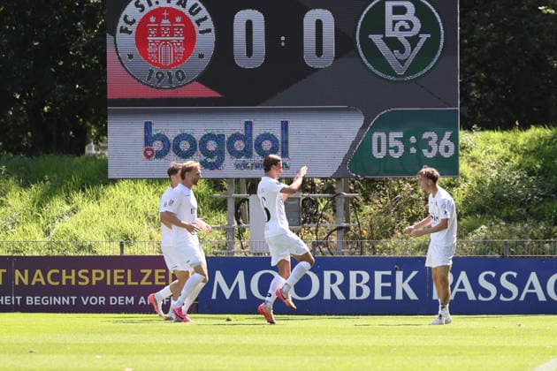 Fußball I Herren I Saison 2026 2027 I Regionalliga Nord I 2.Spieltag I FC St.Pauli II - Bremer SV I 09.08.2026 Torjubel Bremer SV Norderstedt Edmund Plambeck Stadion Schleswig-Holstein Deutschland Copyright: xLobeca RalfxHomburgx