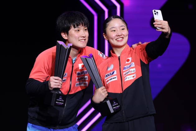 (L-R) Tomokazu Harimoto, Miwa Harimoto (JPN), AUGUST 9, 2026 - Table tennis, Tischtennis : WTT Champions Yokohama 2026 Men s & Women s Award Ceremony at Yokohama BUNTAI, Kanagawa, Japan.  aflo_340452119 YUTAKAx