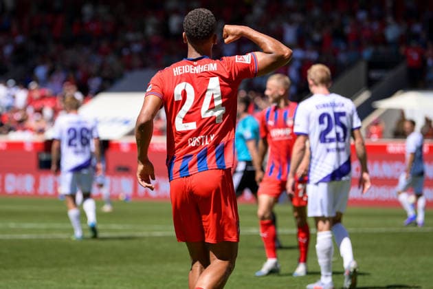 Fußball, 2. Bundesliga, 20260808, 1. FC Heidenheim - VfL Osnabrück. Im Bild Tor 2:1 Torschütze, Marcel COSTLY (Heidenheim, 24). Heidenheim Voith-Arena Baden-Württemberg Deutschland Copyright: Passion2Press MarkusxFischerx