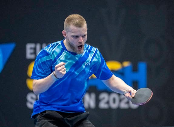 MALMÖ 2026-08-09 Nikita Artemenko of Russia celebrates after scoring a point in the match against Alvaro Robles of Spain in the second qualifying round of the WTT Europe Smash Sweden 2026 Table tennis, Tischtennis tournament at Baltiska Hallen in Malmö, Sweden, on August 9, 2026. MALMÖ SWEDEN x50090x