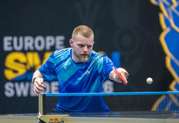 MALMÖ 2026-08-09 Nikita Artemenko of Russia hits a backhand in the match against Alvaro Robles of Spain in the second qualifying round of the WTT Europe Smash Sweden 2026 Table tennis, Tischtennis tournament at Baltiska Hallen in Malmö, Sweden, on August 9, 2026. MALMÖ SWEDEN x50090x