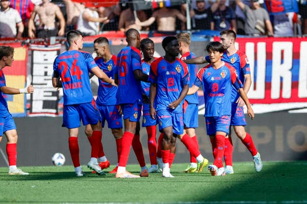 Torjubel FC Basel beim 3:0 durch Zan Celar (FC Basel, 09) , Schweiz, Fussball, Super League, 3.Spieltag, 2026 2027, FC Basel 1893 vs. FC Thun, 09.08.2026, Basel Sankt Jakob Park Schweiz Copyright: xGrantxHubbsx