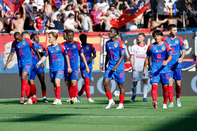 Torjubel FC Basel beim 3:0 durch Zan Celar (FC Basel, 09) , Schweiz, Fussball, Super League, 3.Spieltag, 2026 2027, FC Basel 1893 vs. FC Thun, 09.08.2026, Basel Sankt Jakob Park Schweiz Copyright: xGrantxHubbsx