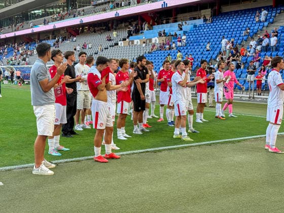 FC Thun nach dem Spiel , Schweiz, Fussball, Super League, 3.Spieltag, 2026 2027, FC Basel 1893 vs. FC Thun, 09.08.2026, Basel Sankt Jakob Park Schweiz Copyright: xGrantxHubbsx