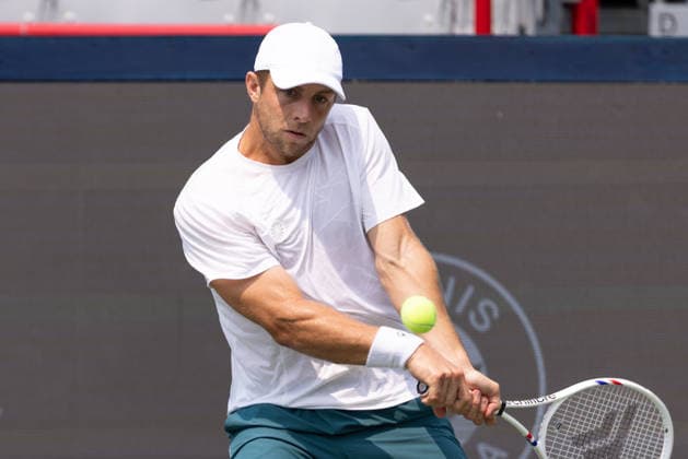 August 9, 2026, Montreal, Quebec, Canada: TALLON GRIEKSPOOR from Nederlands backhand in match against Daniel Merida from Spain in round of 16 at Canadian Open at IGA stadium in Montreal, Quebec, Canada on 2026-08-09 TENNIS: Canadian Open Montreal 2026  - ZUMAl189 20260809_zsp_l189_001 Copyright: xYannickxLegarex