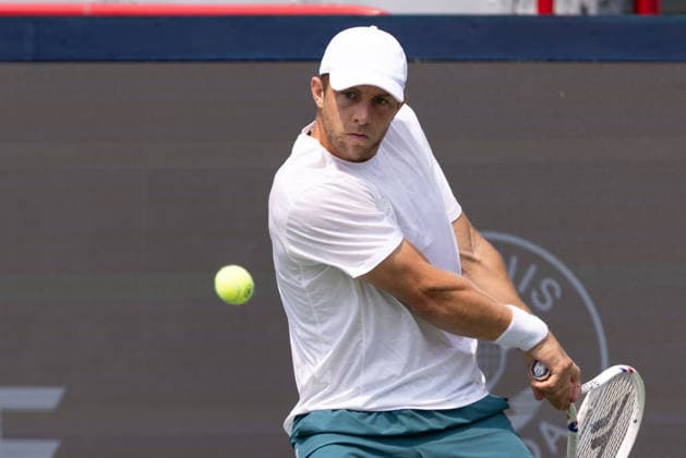 August 9, 2026, Montreal, Quebec, Canada: TALLON GRIEKSPOOR from Nederlands backhand in match against Daniel Merida from Spain in round of 16 at Canadian Open at IGA stadium in Montreal, Quebec, Canada on 2026-08-09 TENNIS: Canadian Open Montreal 2026  - ZUMAl189 20260809_zsp_l189_013 Copyright: xYannickxLegarex