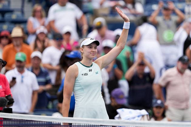 National Bank Open 2026 - Day 9 TORONTO, CANADA - AUGUST 9 : Elena Rybakina of Kazakhstan celebrates after defeating Liudmila Samsonova in the round of 16 during the WTA, Tennis Damen 1000 National Bank Open in Toronto, Ontario, Canada on August 9, 2026. Mert Alper Dervis Anadolu Ontario Canada. Editorial use only. Please get in touch for any other usage.  Copyright: x2026xAnadoluxMertxAlperxDervisx