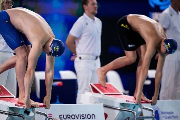260810 Linus Forsgren and Sam Bengtsson Nimander of Sweden in men™s 100 meters breaststroke swimming heats during day eleven of the 2026 European Aquatics Championships on August 10, 2026 in Saint-Denis. Photo: Joel Marklund BILDBYRAN kod JM JM0838 bbeng simning swimming svomming 2026 european aquatics championships em Sverige Sweden Copyright: JOELxMARKLUND BB260810JM033