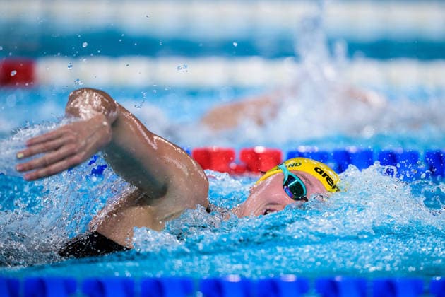 260810 Elvira Mörtstrand of Sweden competes in women™s 4x200 meters freestyle swimming relay heats during day eleven of the 2026 European Aquatics Championships on August 10, 2026 in Saint-Denis. Photo: Joel Marklund BILDBYRAN kod JM JM0838 bbeng simning swimming svomming 2026 european aquatics championships em dam Sverige lagkapp Copyright: JOELxMARKLUND BB260810JM078