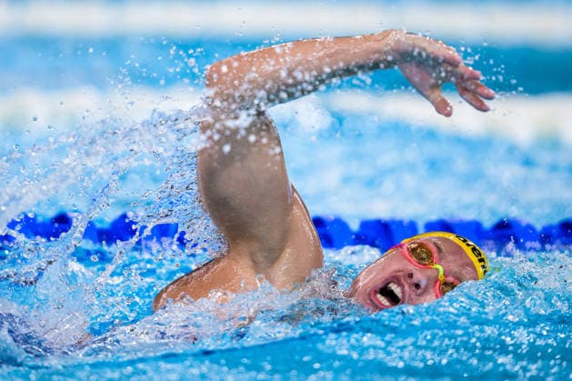 260810 Hanna Bergman of Sweden competes in women™s 4x200 meters freestyle swimming relay heats during day eleven of the 2026 European Aquatics Championships on August 10, 2026 in Saint-Denis. Photo: Joel Marklund BILDBYRAN kod JM JM0838 bbeng simning swimming svomming 2026 european aquatics championships em dam Sverige lagkapp Copyright: JOELxMARKLUND BB260810JM082