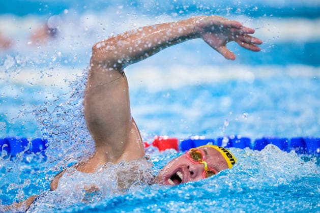 260810 Hanna Bergman of Sweden competes in women™s 4x200 meters freestyle swimming relay heats during day eleven of the 2026 European Aquatics Championships on August 10, 2026 in Saint-Denis. Photo: Joel Marklund BILDBYRAN kod JM JM0838 bbeng simning swimming svomming 2026 european aquatics championships em dam Sverige lagkapp Copyright: JOELxMARKLUND BB260810JM083