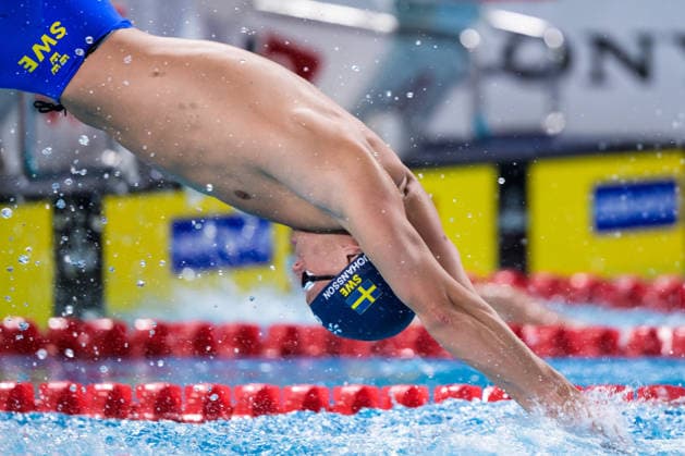 260810 Victor Johansson of Sweden competes in men™s 4x200 meters freestyle swimming relay heats during day eleven of the 2026 European Aquatics Championships on August 10, 2026 in Saint-Denis. Photo: Joel Marklund BILDBYRAN kod JM JM0838 bbeng simning swimming svomming 2026 european aquatics championships em lagkapp Sverige Sweden Copyright: JOELxMARKLUND BB260810JM108