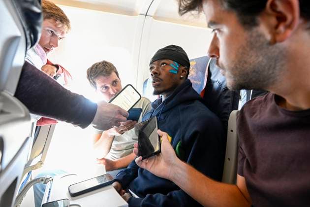 Bodo Glimt v Royale Union Saint-Gilloise - UEFA Champions League Media Activities 10 08 2026 BODO, NORWAY - AUGUST 10 : Fuseini Mohammed Gadafi forward of Royale Union Saint-Gilloise talking to the press during the flight towards Bodo prior the UEFA Champions League 2026 27 third qualifying round second leg between Bodo Glimt and Royale Union Saint-Gilloise on August 10, 2026 in Bodo, Norway, 10 08 2026 Bodo Norway  Copyright: xNicoxVereeckenx