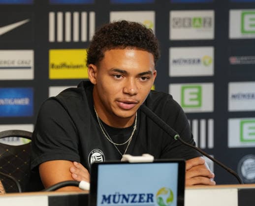 SOCCER - UEFA CL, Sturm vs Fenerbahce GRAZ,AUSTRIA,10.AUG.26 - SOCCER - UEFA Champions League, qualification, Sturm Graz vs Fenerbahce Istanbul, preview, press conference, PK, Pressekonferenz Sturm. Image shows Jakob Peter Hoedl (Sturm).  GEPAxpictures xMichaelxRiedler