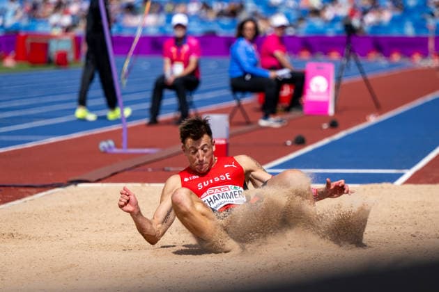 10.08.2026, GBR, Leichtathletik, Europameisterschaft 2026, Morgensession Tag 1, Birmingham Simon Ehammer ( Schweiz ), Weitsprung Herren, Qualifikation Birmingham Alexander Stadium England Großbritannien Copyright: xNordphoto Memmlerx