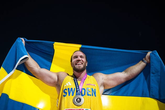 260810 Wictor Petersson of Sweden celebrates after competing in men s shot put during day 1 of the 2026 European Athletics Championships on August 10, 2026 in Birmingham. Photo: Maxim Thore BILDBYRAN kod MT MT1064 friidrott athletics friidrett friidrotts-em em friidretts-em 2026 european athletics championships 1 bbeng sverige jubel shot put kula kulestot Copyright: MAXIMxTHORE BB260810MT168