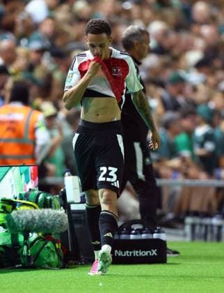 Ethan Sutherland of Exeter City is sent off Plymouth Argyle v Exeter City, EFL Carabao Cup, First Round, Football, Home Park, Plymouth, UK - 10 Aug 2026Plymouth Home Park United Kingdom EDITORIAL USE ONLY No use with unauthorised audio, video, data, fixture lists, club league logos or live services. Online in-match use limited to 120 images, no video emulation. No use in betting, games or single club league player publications. Copyright: xKieranxMcManus Shutterstockx 17061087bl