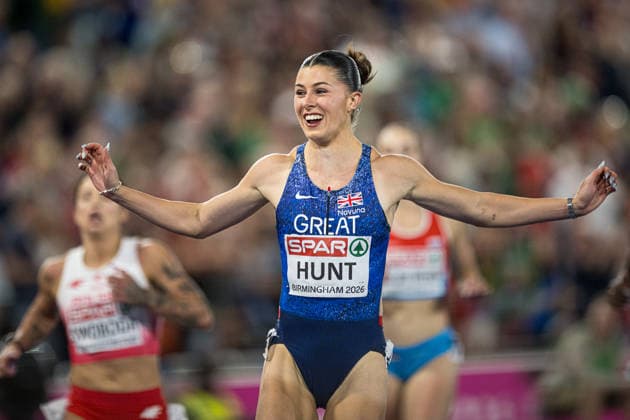 260810 Amy Hunt of Great Britain celebrates after women™s 100 meter in during day 1 of the 2026 European Athletics Championships on August 10, 2026 in Birmingham. Photo: Maxim Thore BILDBYRAN kod MT MT1064 friidrott athletics friidrett friidrotts-em em friidretts-em 2026 european athletics championships 1 bbeng jubel dam damer women Copyright: MAXIMxTHORE BB260810MT181