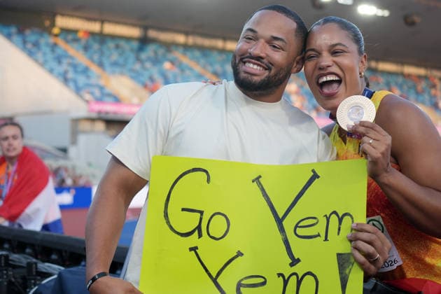 Birmingham , Leichtathletik, Athletics, Track and Field, EAA, Leichtathletik EM Birmingham 2026 European Championships birmingham 2026 , 10.08-17.08.2026, Alexander Stadium Birmingham, Grossbritannien , Kugelstossen Frauen, Shot Put Women, Final Finale, Yemisi Mabry, Deutschland, Germany GER Mit Mann Tyler Copyright Gladys Chai von der Laage