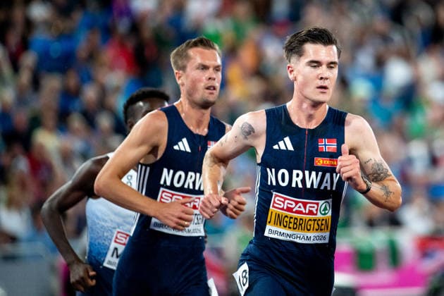 10.08.2026, GBR, Leichtathletik, Europameisterschaft 2026, Abendsession Tag 1, Birmingham Jakob Ingebrigtsen ( Norwegen ), Filip Ingebrigtsen ( Norwegen ), 5000 Meter Lauf Herren, Finale Birmingham Alexander Stadium England Großbritannien Copyright: xNordphoto Memmlerx