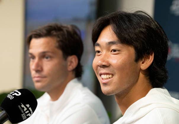 August 10, 2026, Montreal, Pq, Canada: Alexis Galarneau, left and Duncan Chan of Canada speak during a press conference, PK, Pressekonferenz following their quarterfinal doubles loss at the National Bank Open in Montreal on Monday, Aug. 10, 2026. Canada News - August 10, 2026 - ZUMAc35_ 20260810_zaf_c35_039 Copyright: xChristinnexMuschix