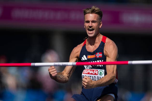 260811 Erlend Bolstad Raa of Norway celebrates during men s high jump qualification during day 2 of the 2026 European Athletics Championships on August 11, 2026 in Birmingham. Photo: Maxim Thore BILDBYRAN kod MT MT1065 friidrott athletics friidrett friidrotts-em em friidretts-em 2026 european athletics championships 2 bbenghoydehopp high jump hoyde höjdhopp jubel Copyright: MAXIMxTHORE BB260811MT011