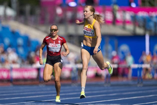 260811 Moa Granat of Sweden competes in women™s 400 meter hurdles semi final during day 2 of the 2026 European Athletics Championships on August 11, 2026 in Birmingham. Photo: Mathias Bergeld BILDBYRAN kod MB MT1065 friidrott athletics friidrett friidrotts-em em friidretts-em 2026 european athletics championships 2 bbeng sverige hurdles hekk häck Copyright: MATHIASxBERGELD BB260811MB010