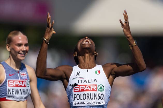 260811 Ayomide Folorunso of Italy celebrates after competing in women™s 400 meter hurdles semi final during day 2 of the 2026 European Athletics Championships on August 11, 2026 in Birmingham. Photo: Mathias Bergeld BILDBYRAN kod MB MT1065 friidrott athletics friidrett friidrotts-em em friidretts-em 2026 european athletics championships 2 bbeng hurdles hekk häck jubel Copyright: MATHIASxBERGELD BB260811MB013