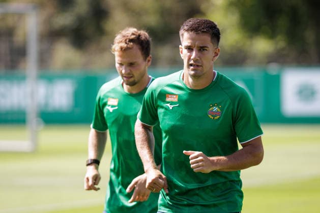 SOCCER - UEFA ECL, Rapid vs Paide VIENNA,AUSTRIA,11.AUG.26 - SOCCER - UEFA Conference League, qualification, SK Rapid Wien vs Paide Linnameeskond, preview, training Rapid. Image shows Matthias Seidl and Jonas Auer (Rapid).  GEPAxpictures xArminxRauthner