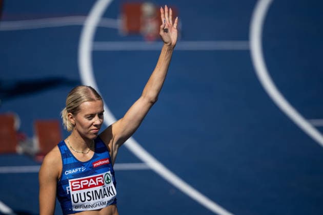 260811 Hilla Uusimäki of Finland ahead of women™s 400 meter hurdles semi final during day 2 of the 2026 European Athletics Championships on August 11, 2026 in Birmingham. Photo: Maxim Thore BILDBYRAN kod MT MT1065 friidrott athletics friidrett friidrotts-em em friidretts-em 2026 european athletics championships 2 bbeng hurdles hekk häck Copyright: MAXIMxTHORE BB260811MT030