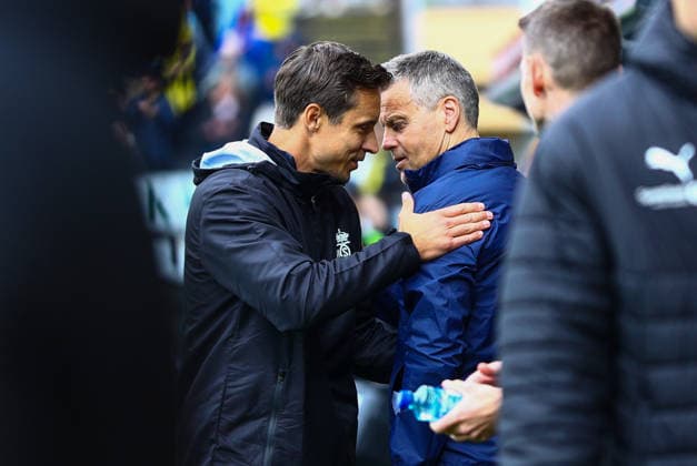 Soccer, Champions League 2025–2026 Bodo Glimt vs. Union Saint-Gilloise Bodo, August 11, 2026 David Hubert and Kjetil Knutsen during the Champions League qualifying match between Bodo Glimt and Union Saint-Gilloise at Aspmyra Stadium Photo: Mats Torbergsen, NTB Bodo, Norway EDITORIAL USE ONLY RESTRICTED USE FOR BETTING COMPANIES  Copyright: xMatsxTorbergsenx xNTBx