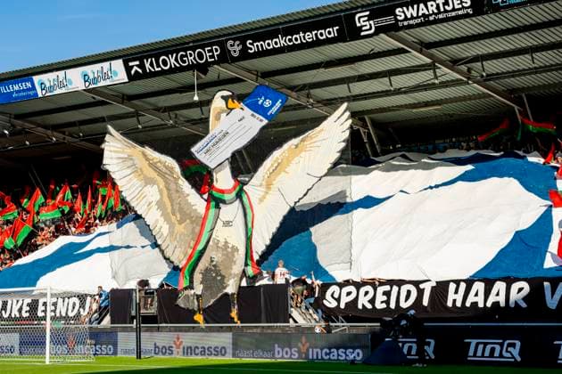 NIJMEGEN - Supporters of N.E.C. Nijmegen tijdens de Champions League wedstrijd tussen N.E.C. en Olympiacos in Stadion de Goffert op 11 augustus 2026 in Nijmegen , Nederland. -