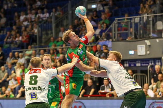 11.08.2026, xgox, Handball - Hummel Cup 2026 SC Magdeburg - GWD Mindenemspor, v.l. Albin Lagergren (Magdeburg, 21) wirft Tor, Torschuetze, erzielt Tor, Treffer, scores the goal Magdeburg