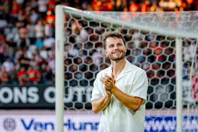 NIJMEGEN - Oud N.E.C. speler Dirk Proper tijdens de Champions League wedstrijd tussen N.E.C. en Olympiacos in Stadion de Goffert op 11 augustus 2026 in Nijmegen , Nederland. -