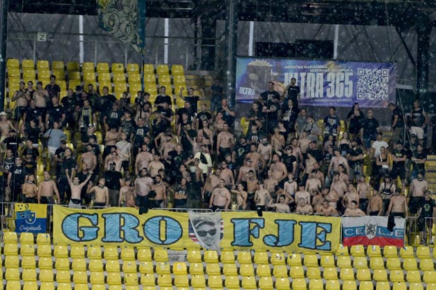 CELJE; SLOVENIA - ARMENIA 11: Team Celje fans during the UEFA Champions League QR-3 second match between Celje (Slovenia) and Ararat-Armenia (Armenia) at Stadion Celje, Celje on August 11, 2026 in Celje, Slovenia. (Photo by Igor Kupljenik Sports Press Photo). Copyright: xIgorxKupljenikx xSPPx Sportspressphoto_SPR204339